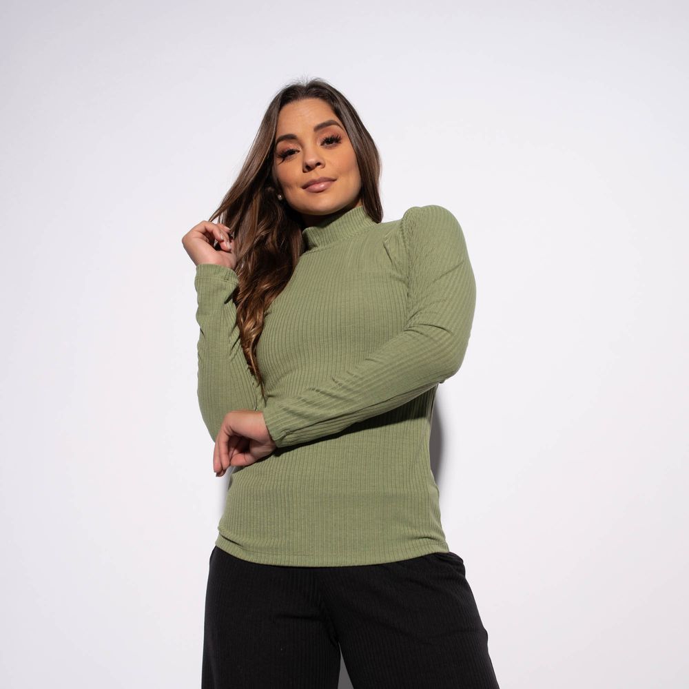 Blusa verde militar canelada Clearance