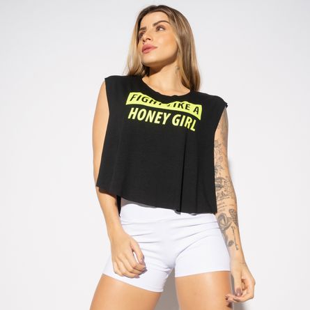 Cropped-Fitness-Preto-Fight-Like-a-Honey-Girl-CR143